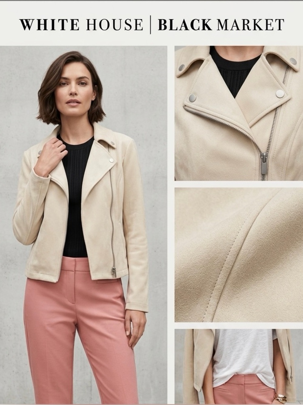 White House Black Market Cream Suede Moto Jacket
